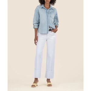 Kut From The Kloth Sz 10 White Charlotte Fab Ab High Rise Wide Leg Jeans O10-12
